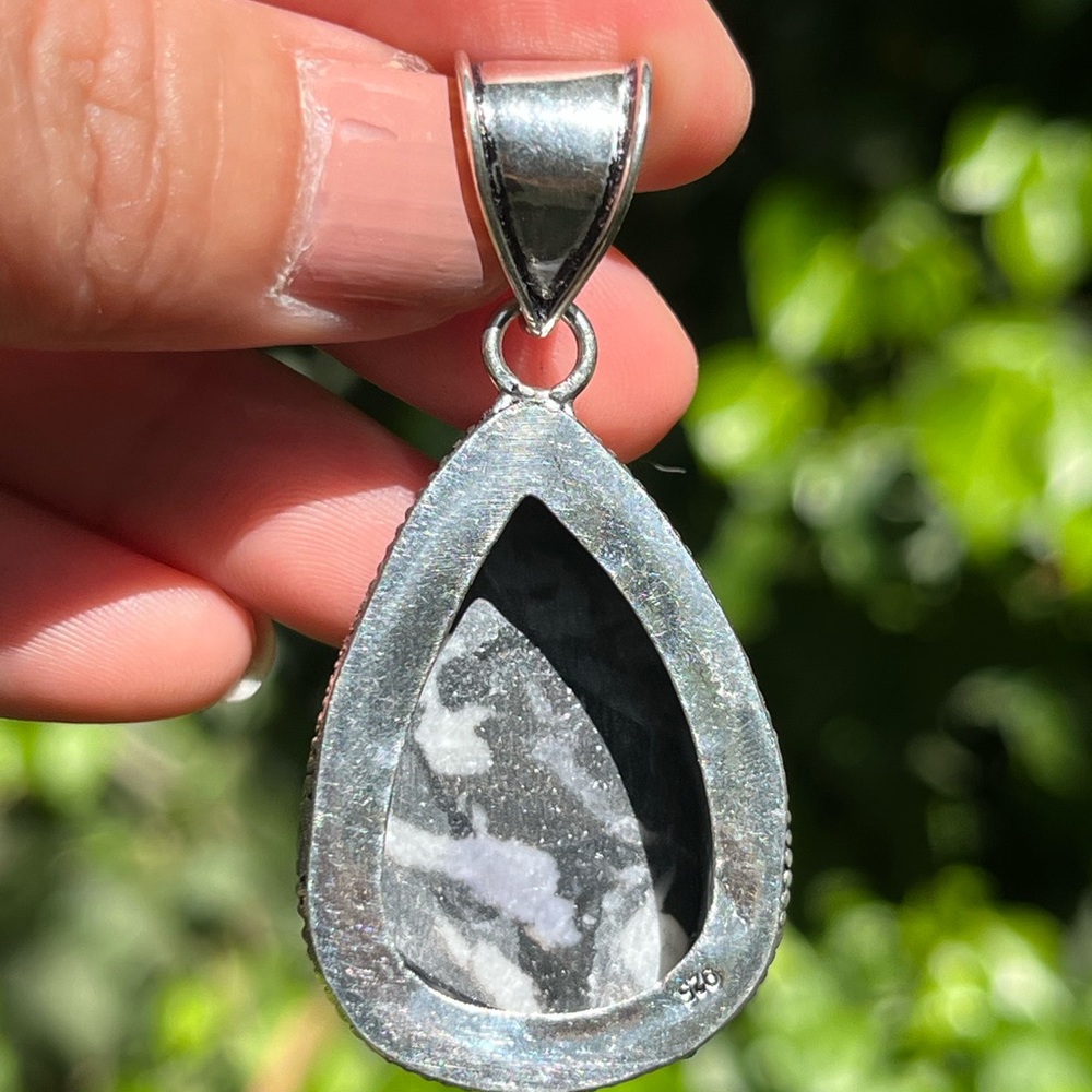 Silver plated tea drop shape buffalo turquoise pendant - Picture 4 of 7